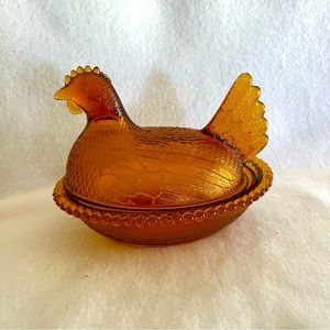 Vintage Indiana glass Chicken bowl